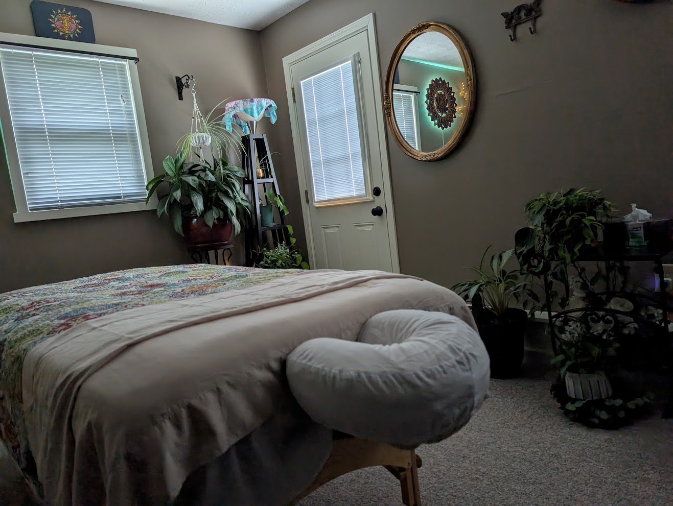 Calm, plant-filled treatment room at Appalachia Wellness